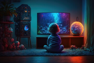 girl watching tv, generative ai