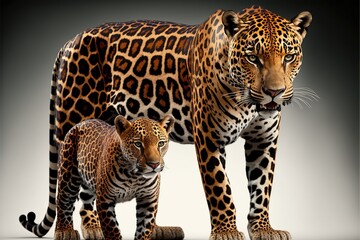 Fototapeta na wymiar closeup of a jaguar with a calf, generative AI