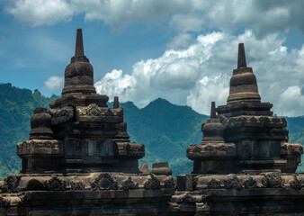 Fototapeta premium Ancient ruins of Borobudur, (Candi Borobudur) a 9th-century Mahayana Buddhist temple in Magelang Regency, Central Java, Indonesia