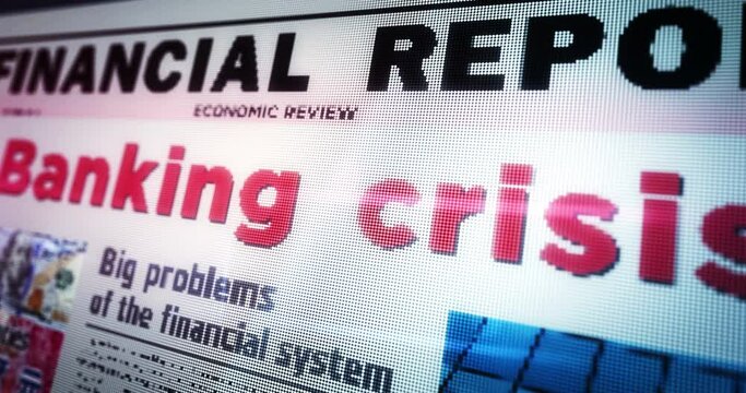 Banking crisis economy finance and global recession daily newspaper reading on mobile tablet computer screen. Man touch screen with headlines news abstract concept 3d.
