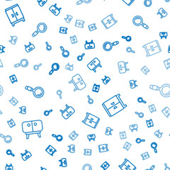 Set line TV table stand, Wardrobe and Magnifying glass on seamless pattern. Vector