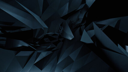 Dark shapes, 3D graphic geometric background, with a futuristic aesthetic. Custom, technology rendering template, ideal also as a pc monitor wallpaper