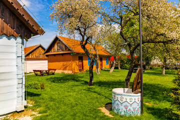 Zagroda Felicji Curylowej folk ethnographic park in Zalipie village near Tarnow in Lesser Poland - obrazy, fototapety, plakaty
