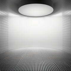 An empty white futuristic room with geometric elements. High quality