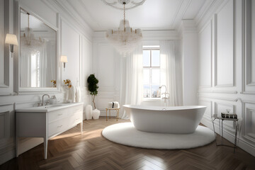 Fototapeta na wymiar Classic style interior of bathroom in luxury house. Generative AI