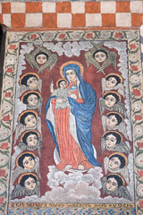 Obraz na płótnie Canvas Virgin and Child. Detail of frescoes in Surb Hakob Church of Kanaker. Yerevan, Armenia.