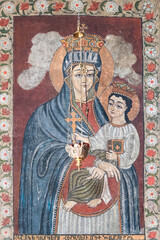Virgin and Child. Detail of frescoes in Surb Hakob Church of Kanaker. Yerevan, Armenia..
