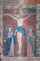 Obraz na płótnie Canvas Crucified Jesus. Detail of frescoes in Surb Hakob Church of Kanaker. Yerevan, Armenia.
