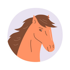 White domestic horse. Horse head. A beautiful elegant animal with a mane and hooves. Sport and hippodrome. Cartoon vector illustration