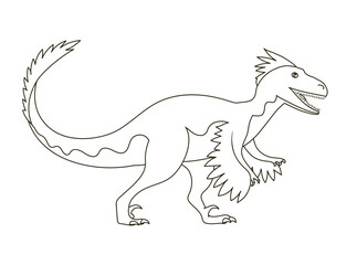 Velociraptor with dangerous claws. Prehistoric pangolin. Predatory dinosaur of the Jurassic period. Strong hunter. Black and white line. Coloring page for kids
