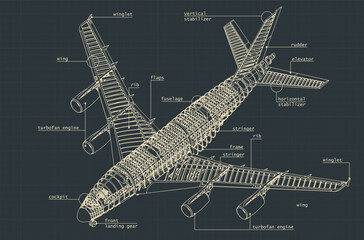 Large passenger plane isometric drawings © blacklight_trace