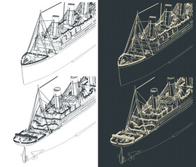Titanic isometric blueprints - obrazy, fototapety, plakaty