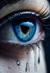 Human blue eye close up. AI Generated