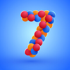 Number 7 made from multicolored festive balloons.