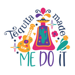 Cinco de Mayo lettering for greeting card design, romantic illustration. Festive decoration. Vector illustration. 