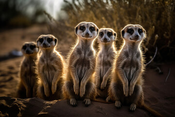 Playful Meerkats: Whimsical Charm and Curiosity in Captivating Desert Portraits
