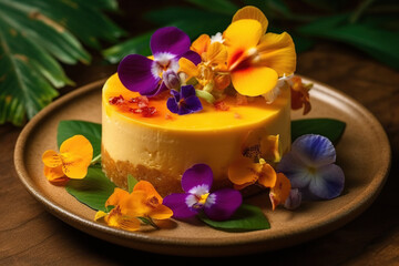 Obraz na płótnie Canvas Exotic Mango Cheesecake: A Tropical Delight for Your Taste Buds