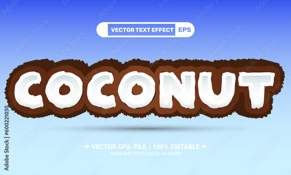 Aufkleber coconut 3d editable vector text effect with a blue background