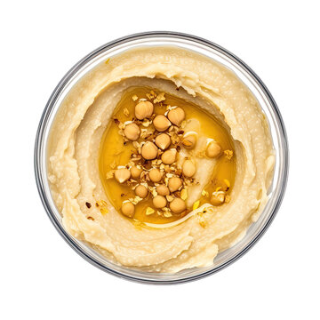 hummus shot overhead isolated on a transparent background, generative ai