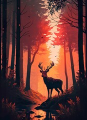 Wild Animal in Forest art Landscape