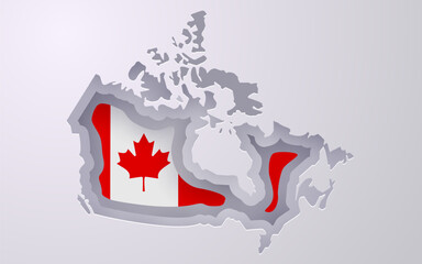 Creative Canada map with flag colors in paper cut style.