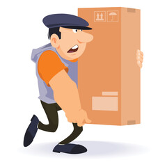 Loader carries large box. Illustration for internet and mobile website.