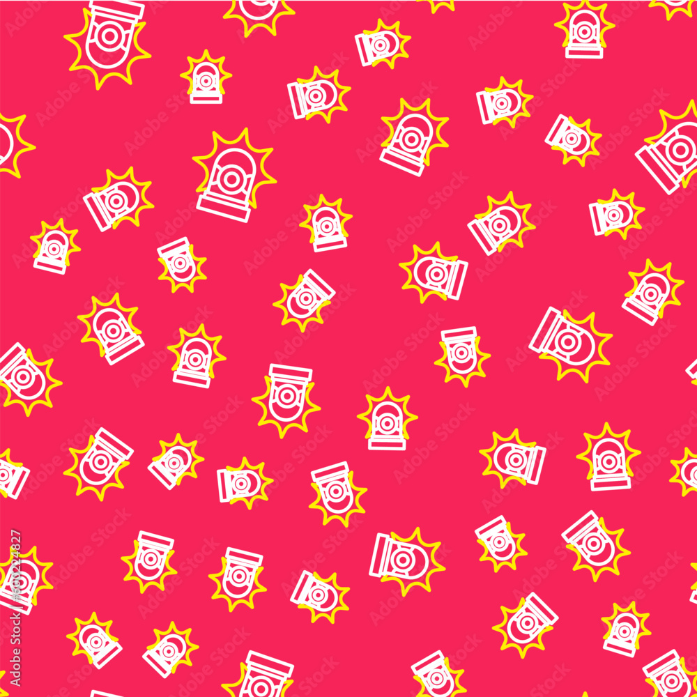 Poster line flasher siren icon isolated seamless pattern on red background. emergency flashing siren. vecto