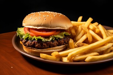 Fresh tasty burger on dark background AI image
