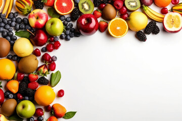 Obraz premium Fruits Scattered On A White Background