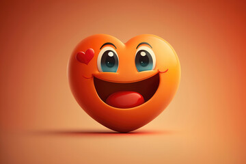 Red heart with happy smile, illustration generative AI