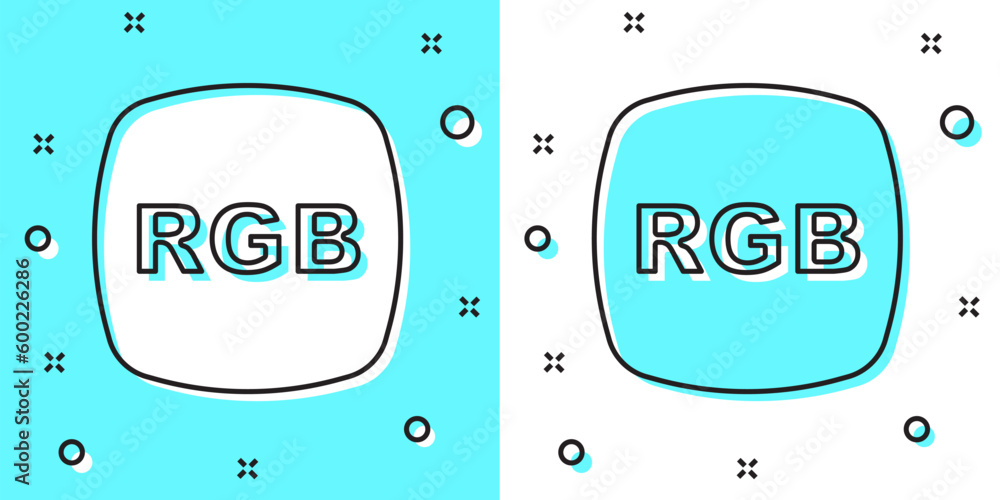 Aufkleber black line speech bubble with rgb and cmyk color mixing icon isolated on green and white background.