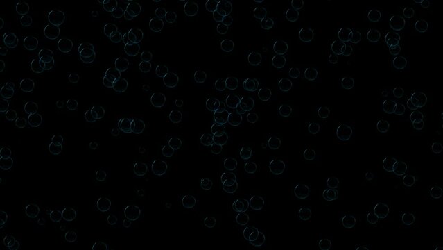 3D blue bubbles constantly rise up on black background 60fps. Abstract festive background for advertising, congratulations, text, Mother day, Valentine, Christmas, Birthday. 3D animation