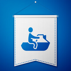 Blue Jet ski icon isolated on blue background. Water scooter. Extreme sport. White pennant template. Vector