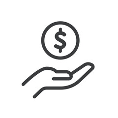 Hand Holding Dollar Money Coin Isolated Vector Icon