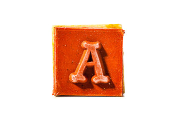 Letter A. Rubber stamp with wooden handle. Entire alphabet available.