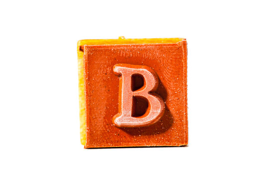 Letter B. Rubber stamp with wooden handle. Entire alphabet available.
