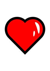 Retro heart icon black outlines and shine