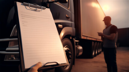 a clipboard with paper during a transport inspection, generativ AI