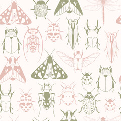 Seamless pattern with hand drawn insects