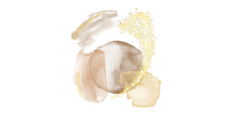 Abstract art background with watercolor stain elements vector. Painting brush texture decoration with art acrylic poster design. And splash with golden light glitters 