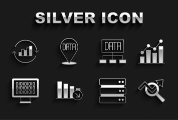 Set Financial growth decrease, Pie chart infographic, Search data analysis, Server, Binary code, Data, and icon. Vector