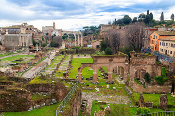 Fototapeta na wymiar Ruins of the Roman Forum in Rome, Italy