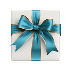 White gift box with blue ribbon isolated on transparent background, generative ai PNG image