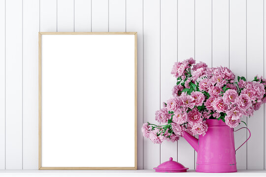 Mockup poster and bouquet of flowers
