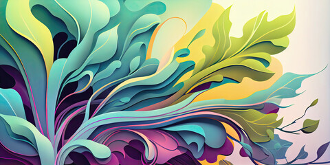 Abstract leafy colorful background wallpaper design in soft pastel colors (Generative AI)