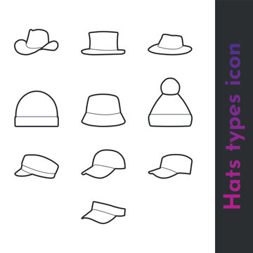 Set line vector icon hats and caps for online store shop and web pack