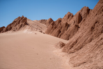 Fototapeta na wymiar desert rocky valley covered by sand in the Atacama