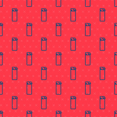 Blue line Lighter icon isolated seamless pattern on red background. Vector