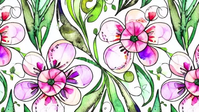 An abstract art nouveau scrolling watercolor floral pattern motion graphic background. Repeating pattern created using ai generations.	