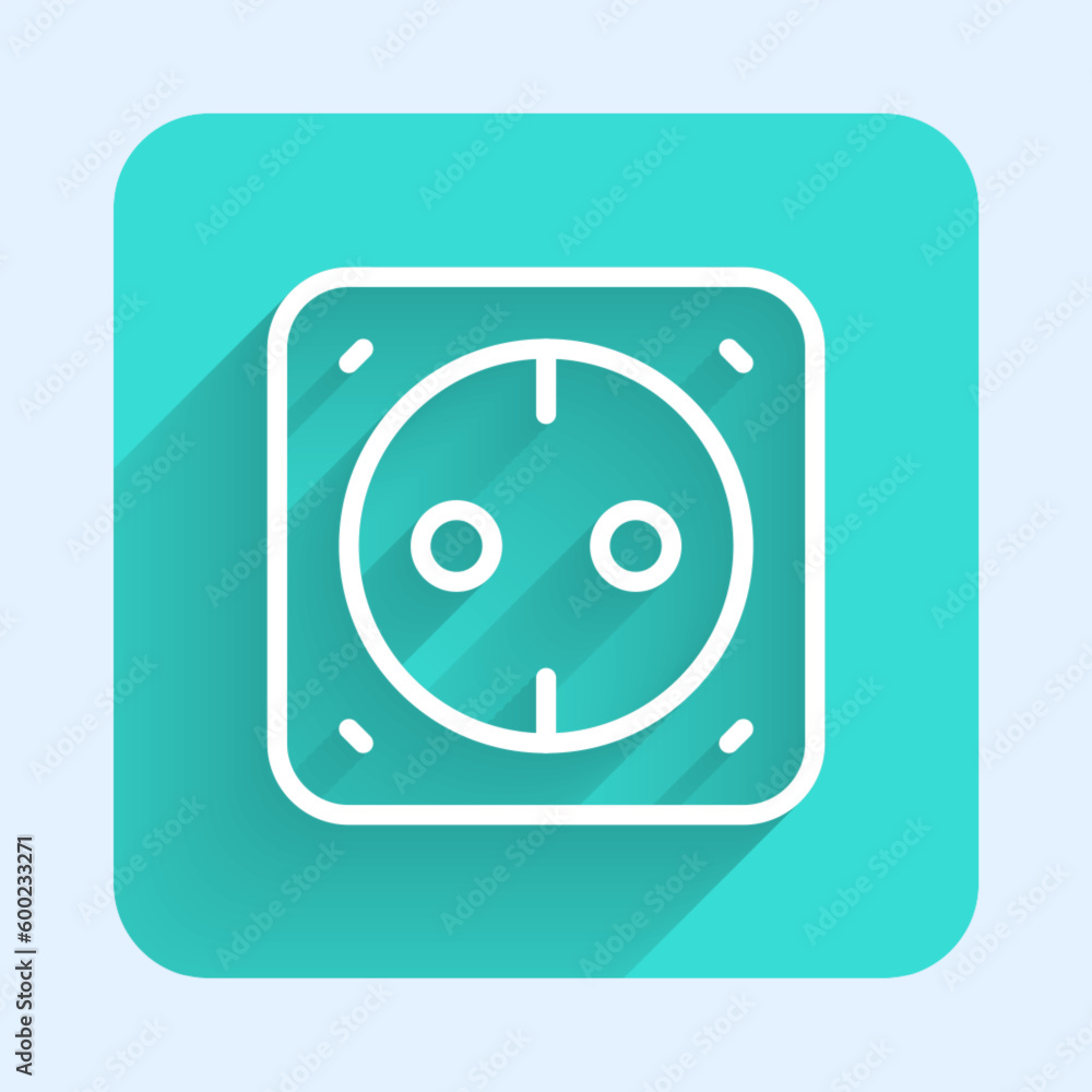 Poster white line electrical outlet icon isolated with long shadow background. power socket. rosette symbol
